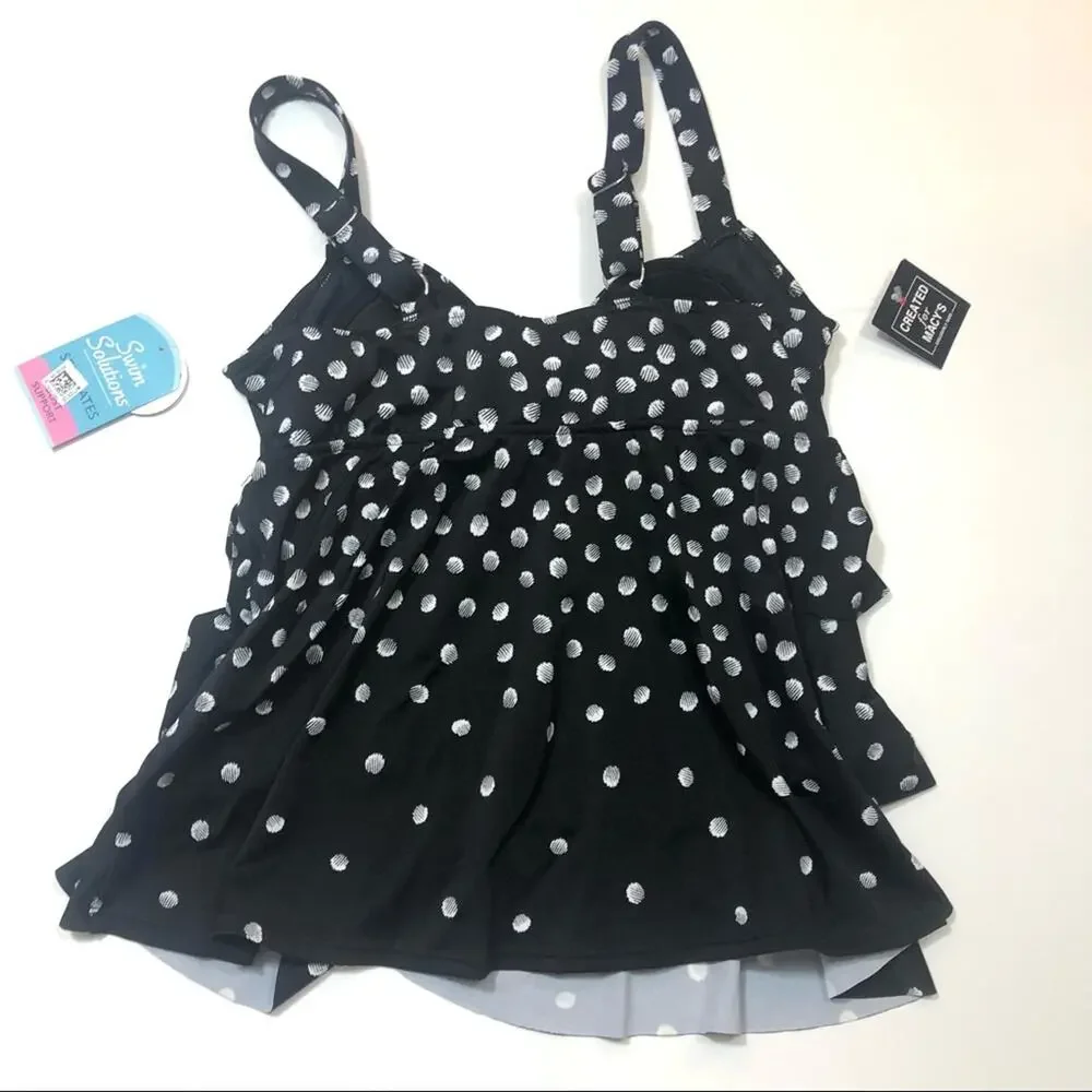 Swim Solutions black polka dot Tiered Tankini Top